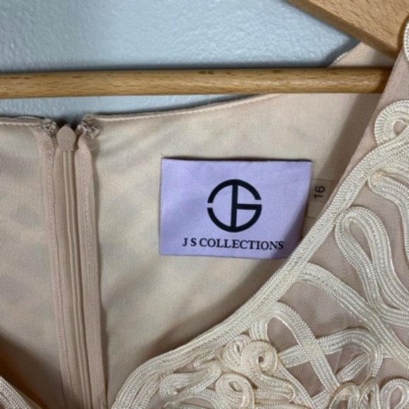 NWT JS Collections Mini Dress Sheer Ribbon Tan - Picture 2 of 3